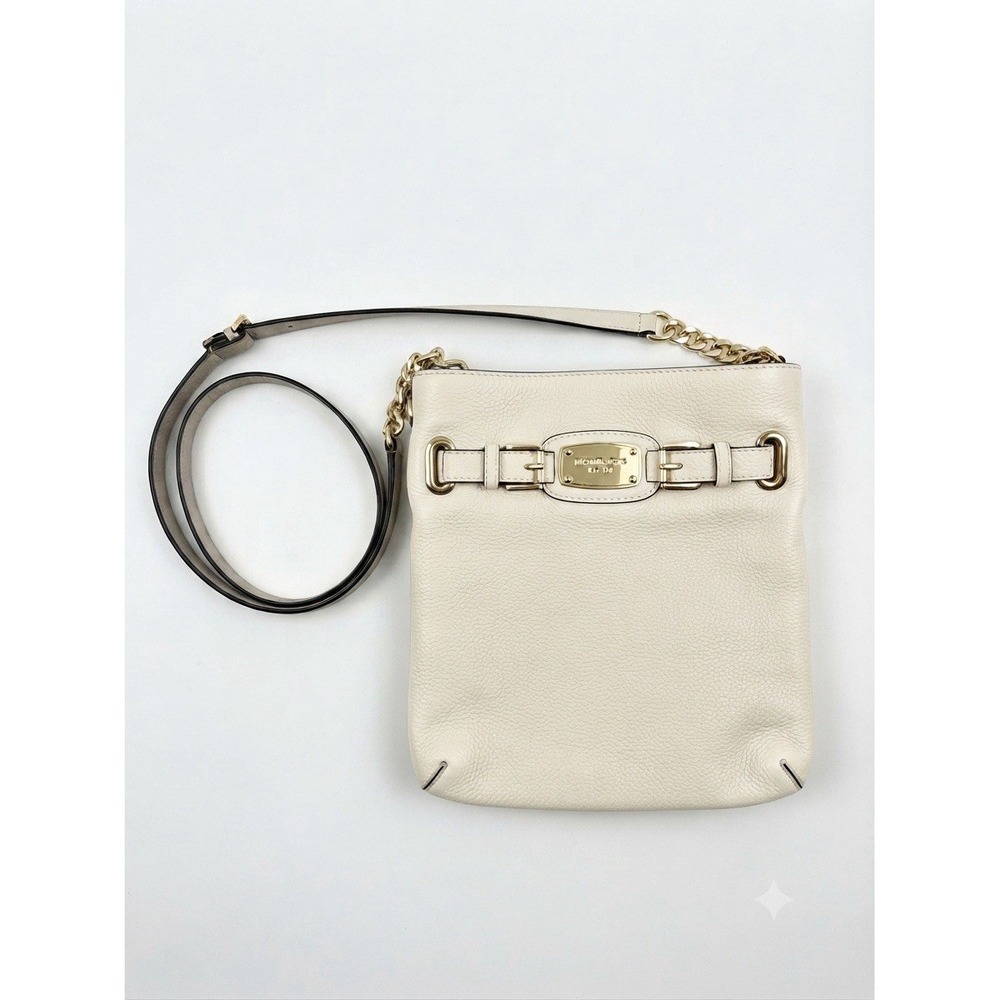Michael Kors Off-White Pebbled Leather Crossbody Bag Gold Hardware